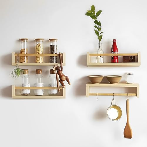 Arkyomi Juego de 4 estanterías de pared de madera, 40 cm de ancho y 10 cm de profundidad, estantes flotantes pequeños estrechos para cocina, baño, salón, habitación infantil, estantería colgante