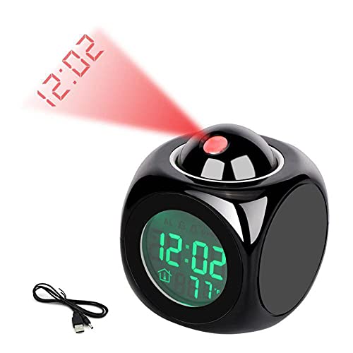 With Voice Talking Led Time Temperature For Bedroom，Projection Alarm Clock For Bedrooms Digital Voice Report Alarm Clock 12/24 Hdigital Electric Clocks Projection On Ceiling , Bedside , Office (Black) #TOP1