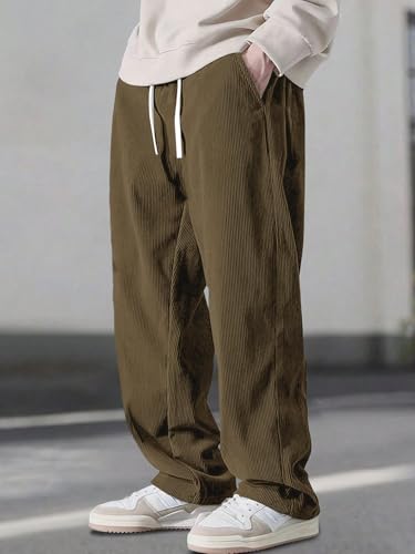 Image of Pinkmint Men's Stretchable Ribbed Track Pants | Poly Lycra Relaxed Fit Trousers | Elastic Waist Drawstring Joggers | Casual, Gym, Lounge Wear for Men