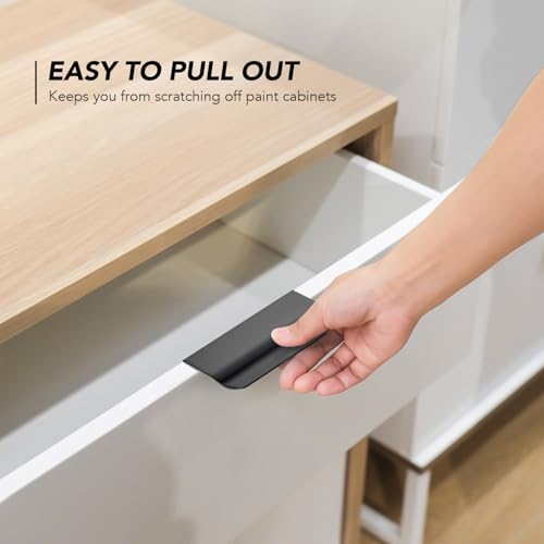 Image of Matte Black Cabinet Handles Finger Edge Pulls 3.15 Inch CC 8 Pack | Low-Profile Finger Grip, Cabinet Door Edge Mount, Smooth Handle Shape, 5.9 Inch (150mm), For Drawers, Cupboards, Kitchen