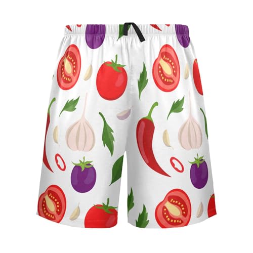 Garlic Pepper White Pajama Shorts for Men Lounge Pants Lounge Pajama Bottoms Men's Separate Bottoms with Pockets, S-XXL