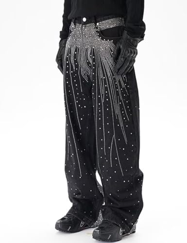 Y2K Skater Jeans Wide Leg Hip Hop Sparkly Bling Glitter Denim Pants3
