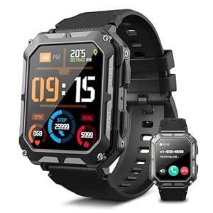 Military Smart Watches for Men (Answer/Dial Calls), 1.83″ HD Outdoor Tactical Rugged Smartwatch, 5ATM Waterproof Fitness Tracker Watch with Heart Rate Sleep Monitor for iOS Android Phone