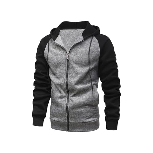 Mens Zip Up Color Block Hoodie Casual Stylish Durable Top Raglan Sleeves Hoodies Sweatshirt Male Fashion Wear Comfortable