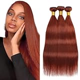 30 32 34 Inch AuokMar Reddish Brown Human Hair Bundles Copper Red Straight 3 Bundle Brazilian Virgin Color 33 Brown Straight Bundle