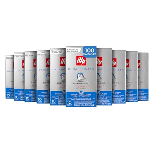 illy, Cafè en Capsules Compatibles en Aluminium DÉCAFÉINÉ, 100% Arabica avec des Notes de Caramel, de Chocolat et de Pain Grillé, Sans Caféine, 10...