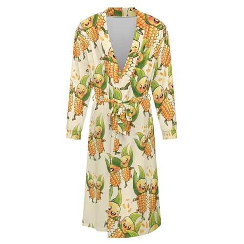 Cute Corn Cobs Dancing Soft Robe Long Sleeve Bathrobes V Neck Sleepwear Spa Robes with Belt Men Woman4