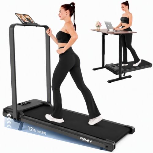 Image of FUNMILY Upgrade Walking Pad Folding Treadmill with 12% /15% Incline & Handle Bar, 3.5HP Foldable Under Desk Compact Treadmills for Home /Office /Gym, 400+lb Capacity, Shock Absorption