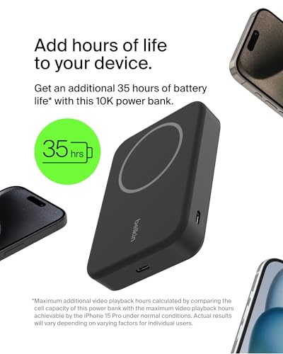 Image of Belkin Qi2 10000 mAh Magsafe Wireless Power Bank | 15W Wireless Fast Charging, Compatible w /iPhone 17, Air, Pro, Pro Max, Google Pixel 10, etc. | 2 Years Warranty | Black
