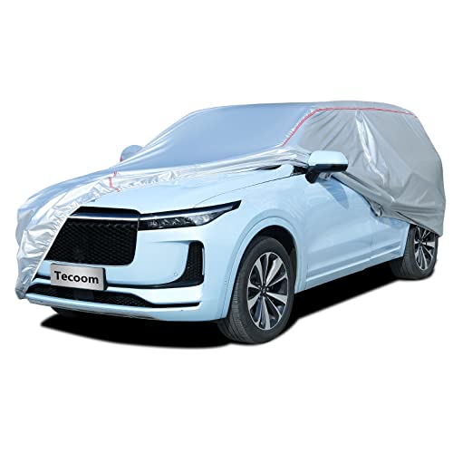 Image of Tecoom Light Shell Waterproof UV-Proof Windproof Car Cover Classic Zipper Design for All Weather Indoor Outdoor Fit 206-215 Inches Full-Size SUV