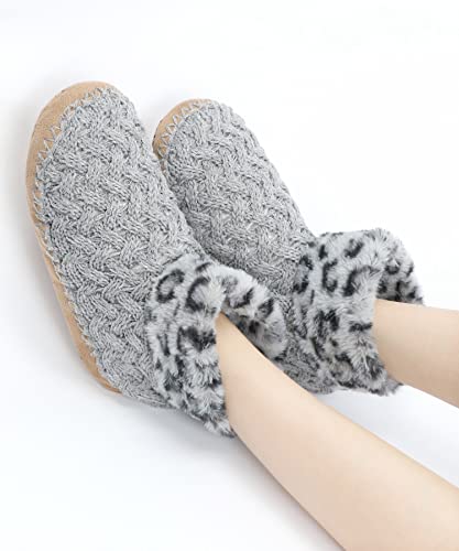 Image of DICUIRD Womens Soft Sole Warm Fluffy Slipper Boots Socks