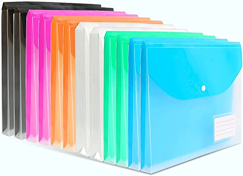 TOOELMON A4 Plastic Wallets 12 Pack A4 Folders Wallets Plastic Document Files Popper Wallets for School Office Home, Holds 200 Plus A4 Sheets