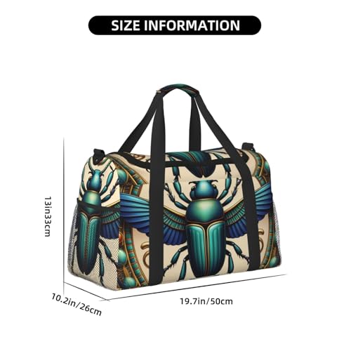 Egyptian Scarab Print Travel Duffle Bag - Foldable Personal Item Travel Bag for Women & Men,Carry-On Convertible Crossbody Tote Bags with Adjustable Shoulder Strap & Pockets 13x10.2x19.7 in4