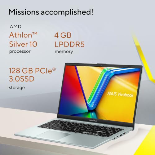 Image of ASUS Vivobook Go 15 Laptop, 15.6 inch FHD 16:9 Display, AMD Athlon Silver 10 Processor, AMD Radeon Graphics, 4GB RAM, 128GB SSD, Windows 11 Home, Green Gray, E1504FA-PS04-G