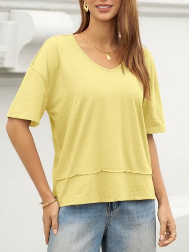 Image of UNCLECAT Womens V Neck T Shirts Summer Trendy Loose Fit Casual Tops Tees