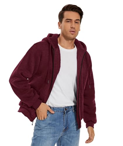 Image of SWISSWELL Men Zip Up Hoodies Sherpa Lined Jacket Heavyweight Fleece Sweatshirt Winter Warm Hooded Coat