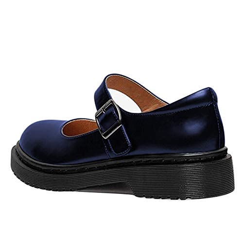 Image of YDN Women Classic Round Closed Toe Mary Jane Flats Platform Adjustable Single Ankle Strap Buckle Comfy Cute Pump Leather Patry Cosplay Girls Dress Shoe Size 4-16