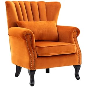 Velvet accent chairs set of 2 with arm comfy living room chair mid century modern wingback side chair single sofa couch for bedroom guest room orange  urban country home decor