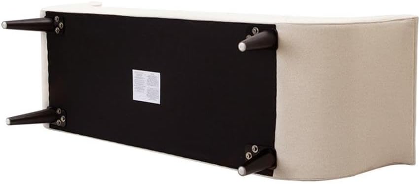 Pemberly Row Tufted Entryway Bench, 64.5" Flared Arm Design, Cream Polyester Upholstery, Espresso Brown Wood Legs, 17" Seat Height, Includes Bolster Pillows, Modern Glam Style for Living Room or