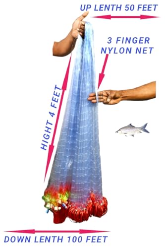 Image of PURKAIT Fishnet 3 Finger 65mm GILLNET Lead Sinker, Height 5F, UP Lenght 50F, Down Lenght 100F Fishing Net