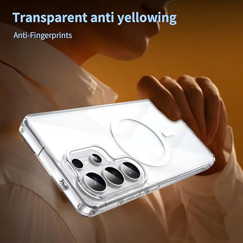 Image of Clear Case for Samsung Galaxy S26 Ultra with Magnetic Ring Compatible with MagSafe, Hybrid Shockproof Transparent Back Cover (Hard PC Back + Soft TPU Bumper)