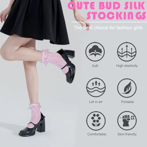 Image of Women Ruffle Cute Socks for mid-calf, Lace Ruffle Frilly Comfortable Cotton Socks Ankle Socks