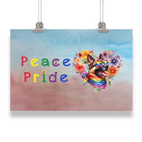 Ninety3POD Peace Love Pride German Shepherd with Rainbow Sunglasses LGBT LGBTQ+ Landscape Poster Alsatian Dog Lover Gifts Idea Wall Art Home Decor - 004