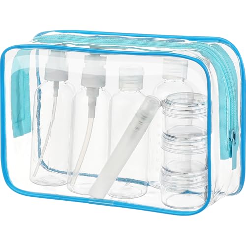 MOCOCITO Necesers Transparentes y 1 Bolsa de Vuelo para Líquidos (20x20 CM,1L), Bolsa de Cosméticos Impermeable para Hombre y Mujer