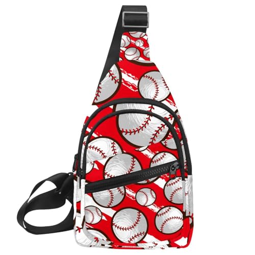Bolsa de pecho para mujer en formato de bandolera deportiva con fondo rojo y blanco