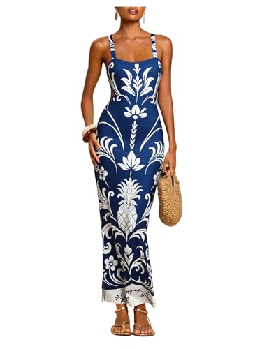 Image of Floerns Women's Tropical Bow Tie Back Long Dress Sleeveless Maxi Dress | Hawaiian Resort Wear, Coastal Vacation, Beach Wedding Guest, Side Slit, Spring Break Outfits