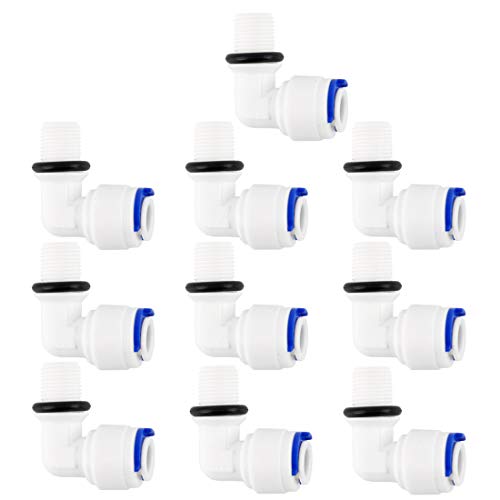 sourcing map 10 piezas de 1/8 pulgadas BSP macho a 1/4 pulgadas OD tipo L de conexión rápida, accesorios de tubo, conector a presión, manguera de agua para sistema de ósmosis inversa RO
