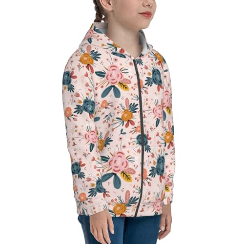Floral with Rose Kid Hoodies Boys Zip Up Sweatshirts Girls Pullover with Pocket4