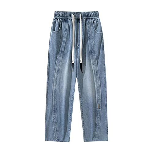 Mens Wide Leg Jeans Pant Drawstring Elastic Waist Trousers with Pockets Loose Fit Spring Winter Casual Denim Pants3