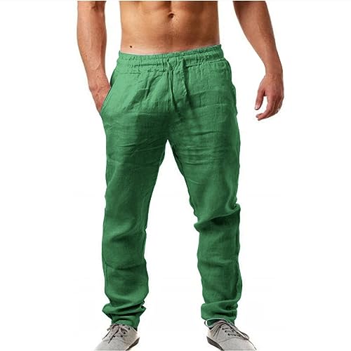 Pantalones de lino para hombre, pantalones holgados de verano, ligeros, informales, holgados, con bolsillos, suaves y cómodos, pantalones de playa con cordón, 4-verde, XXL