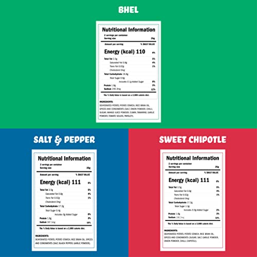 Image of BRB Popped Potato Chips | Not Baked, Not Fried | 9 Packs X 48 Grams | 3 Flavours - Bhel (3), Sweet Chipotle (3), Salt & Pepper (3) | 60% Less Fat | Low Calorie | Healthy Snack