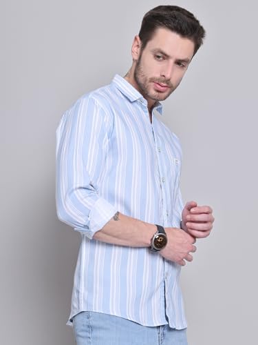 Image of Majestic Man Men Cotton Classic Slim Fit Opaque Striped Casual Shirt