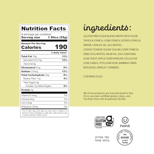 Katz Gluten Free Texas Toast, Fluffy Garlic Bread. Free of Dairy, Tree Nut, Peanut, and Soy. Kosher. 7.8oz (1pk)