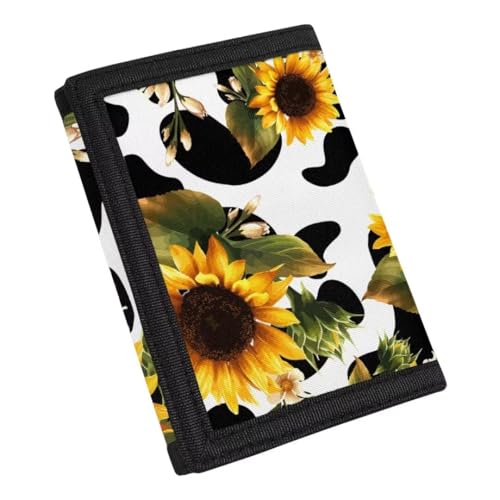 Yellow Sunflower Children's Wallet for Girls Black Cow Spots Three Fold Wallet Card Case Lightweight Thin Wallets for Women2