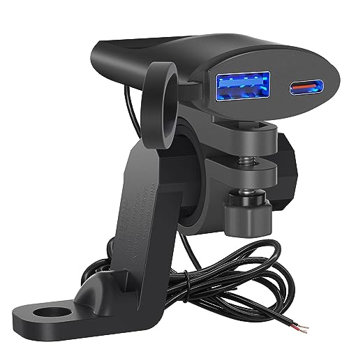 Samuliy Soporte de teléfono de carga para motocicleta, soporte para teléfono celular, herramienta de soporte para manubrio, puerto de carga rápida para motocicleta, bicicleta eléctrica, scooter