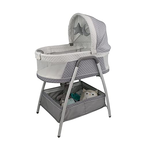 TruBliss Journey 2-in-1 Convertible Infant Bassinet, Classic Design Baby Crib Sleeper with Storage, Comforting Vibrations, Soothing Lullabies, and Nature Noises (Soft Grey)