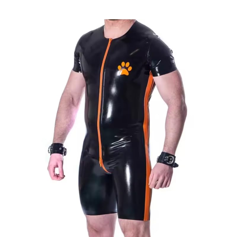 Cosplay-Latex-Surfanzug mit Reißverschluss, Streifen, Welpe, Gummi, Catsuit, Hundeuniform, Body