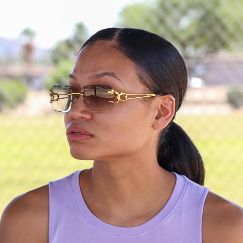 Image of Rimless Diamond Cut Trendy Retro Hip Hop Tint Lens Sun Glasses Frameless Rectangle Sunglasses For Men and Women