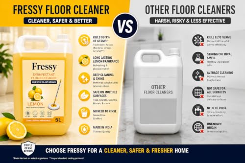 Image of Disinfectant Floor & Surface Cleaner | Lemon Fresh | 5 Litre | Kills 99.9% Germs | Multi-Surface - Bathroom, Ceramic, Marble, Granite, Mosaic