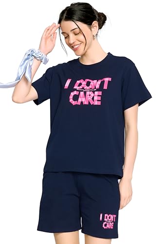 Image of ZEYO Night Suit for Women's Typography Printed Cotton Night Dress of Top and Shorts
