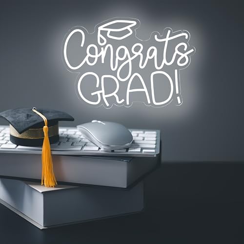 Image of Congrats Grad Neon Sign Class of 2026 Graduation Decorations LED Neon Light for Graduation Party Decoration Grad Sign Gift Celebration Grad Neon Wall Sign 16.7 inchx11.3 inch