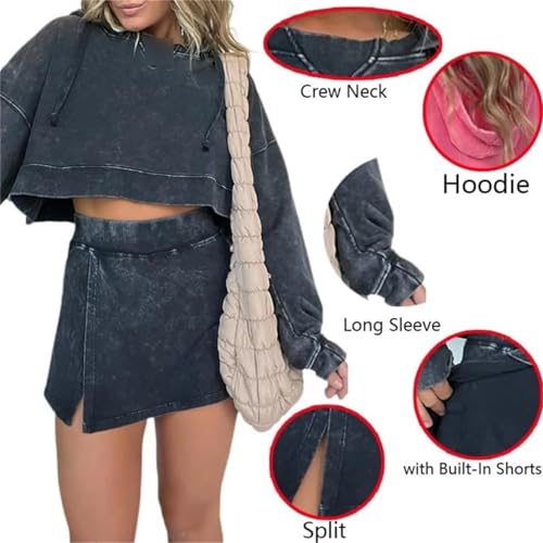 2024 New Lounge Washed Hoodie Skirt Set,Trendy Lounge Long Sleeve Skort Set,Women Mini Sweat Sets 2 Piece Outfits2