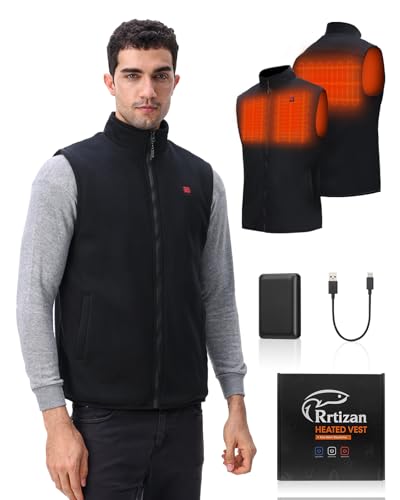 Rrtizan Heated Vest for Mens with Power Bank, Heated Gilet with 3 Temperature Levels and Heat Sheets, Knitted lining, Sleeveless Electric Heated Jacket, Washable Heated Body Warmer for Outdoor