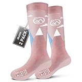 OutdoorMaster 2 Paar Merinowolle Unisex skisocken kinder, Winter Snowboarding Atmungsaktive Thermische Socken für Mädchen/Jungen für Outdoor-Sportarten mit Über die Wade Design/Anti-Rutsch-Bündchen