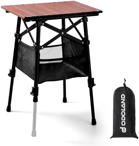 Odoland Folding Camping Table, Adjustable Height Portable Lightweight Mini Beach Table with Storage Bag for Outdoor Picnic Hiking Travelling