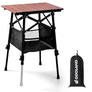 Odoland Folding Camping Table, Adjustable Height Portable Lightweight Mini Beach Table with Storage Bag for Outdoor Picnic Travelling, Backyards, Fishing